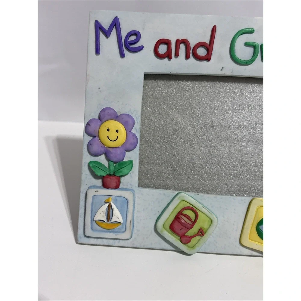 Russ Berrie Me & Grandma Picture Frame W/boat Sunshine‎ & Flower Ceramic